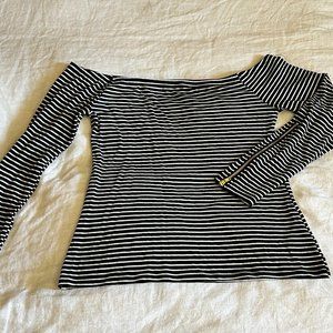 G by Guess | Woman's Off Shoulder Long Sleeve Stripped Top Size L